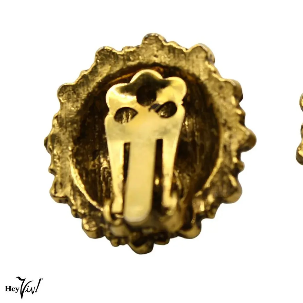 Vintage Aurora Borealis Rhinestone Clip-On Earrings Gold Tone 1